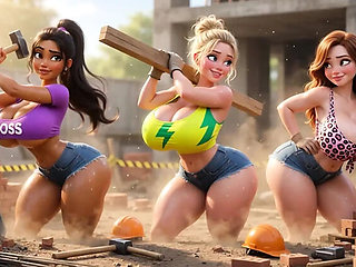 Three Hot Lesbian Construction Babes Share Steamy Threesome After Long Hard Work Day (AI Generated)