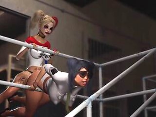 Lesbian sex with strapon. Harley Quinn plays with a female prison officer
