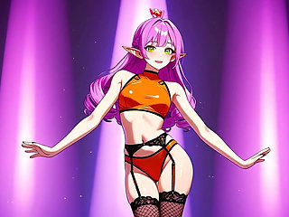 Pink Curly Elf Orange Bikini Neon Dance - Sexy AI Babes