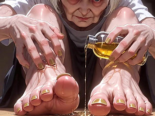 87 Year Old Granny Sensual Foot Oil Massage - Gorgeous Feet & Nails