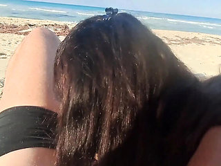MILF Sucks Cock and Swallows on the Beach – POV