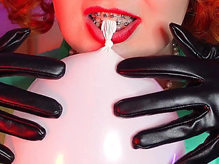 Airballoon latex fetish video, femdom POV humiliation