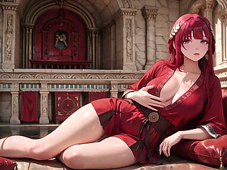 Epic Stone Steps Vs Intimate Bedroom Contrast, Red off-shoulder Skirt Legs Spread Wide, Lazy Glance Ignites Desire!