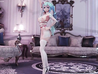 MikuMotion's 3D Hatsune Miku (g)i-Dle Queen Striptease - Busty Jiggle in Tight Uniform