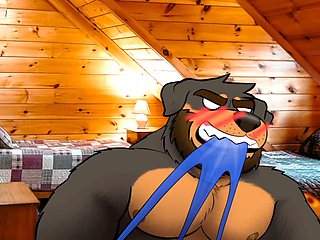 Playing video games, blowjob cum swallow, bad puppy
