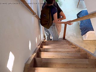 Catching my stepdaughter and her friend having fun on the staircase