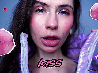 Glamour Girl Kiss with Big Shiny Juicy Lips + Spit Fetish