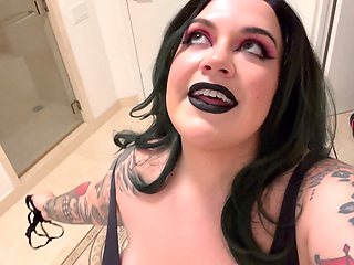 Chubby big-breasted goth girlfriend seduces you with massive boobs and pleads for your load