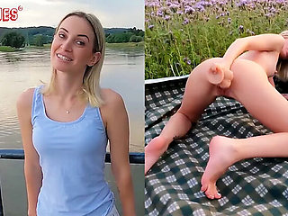 Blonde German Amateur Micky Muffin Shakes Hard with Big Dildo Outdoor