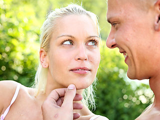 Outdoors screwing and a creampie for the hot blonde