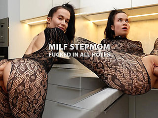 Stepson Caught MILF Stepmom in Sexy Outfit and Fucked Her in All Holes