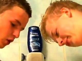 2 Twinks' Cockfight in the Shower Caught on Voyeur Cam