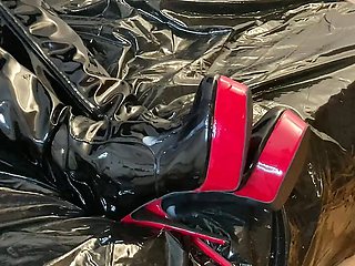 Cum on Black PVC High Heel Boots