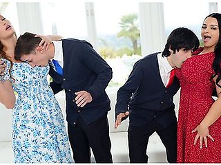 Parker Ambrose, Payton Preslee And Elias Cash In Loser Stepsons Cant Talk To Girls So Their Big Boobs Stepmoms Teach Them How To Treat A Real Lady