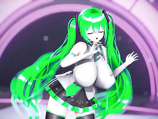 Hatsune Miku Huge Boobs Undress Dance Hentai Vocaloid Bibbidiba Song Mmd 3D Green Hair Color Edit Smixix