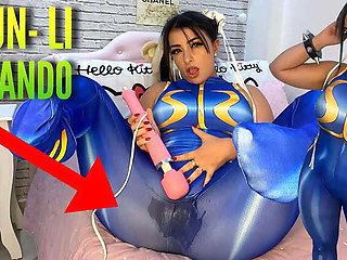 Sexy Cosplayer Dressed as Chun Li Cums Hard with Hitachi Vibrator