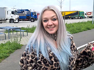 Hot German teen slut deepthroats cock in public toilet - cumshot facial