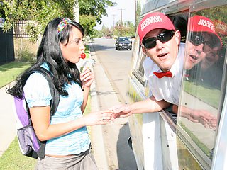 Brunette slut gets doggy style fucked for free ice cream