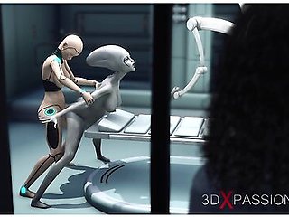 Alien lesbian seduction in a futuristic lab