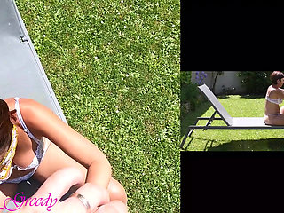 Beautiful MILF in Sexy White Lingerie Gets Fucked Doggystyle Outside and Cums on Her Big Ass