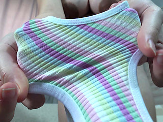 My Stepmom shows me his favorite panties then does camel toe pussy in them and masturbates with a vibrator until orgasm