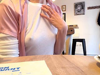 Blonde MILF Mrsmrjones Flaunts Pierced Nipples Peeking from Sheer White Blouse in C