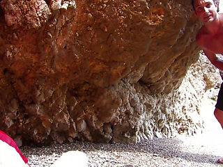 Double penetration threesome at the beach