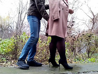 The Curvy Stepmother Pleases Her Stepson with Pissing on the Street Again