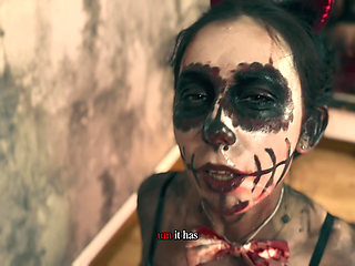 Voluptuous devil chick brings a big cock stud to orgasm with her flaming pussy