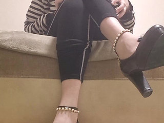 The girl makes you lick your feet and shoes. Sweet femdom
