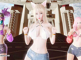 Mmd Unis - Curious Ahri Akali Seraphine Hot Kpop Dance League Of Legends Uncensored Hentai