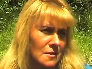 Hairy MILF blonde outdoor casting with bushy mature beauty