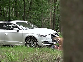 Stunning blonde with big boobs gets fucked hard outdoor