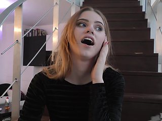 Teen Margarita's tiny titties bounce in HD as she strokes her wet slit on a couch