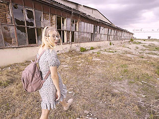 Public Risky Blowjob: Blonde Russian Girl Swallows Big Cock Cum in Abandoned Spot POV