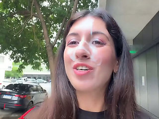 Katty West Brunette Skinny Amateur Public Cumwalk - Huge Facial Cumshot on Street