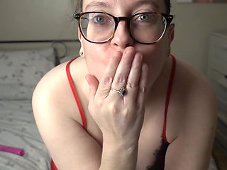 With Using Pink Dildo in Red Silk Night Dress