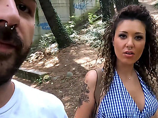 Italian Girl Makes a Cock Cum in the Park Telling Him How to Jerk off!