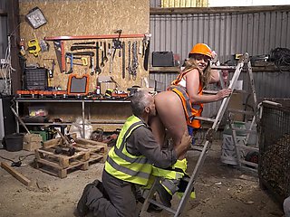 Horny slut Denice K gets fucked in the garage