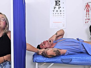 Lustful latina doctor seduced her patient while his gf was sitting behind the screen