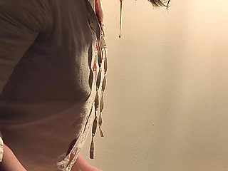 Red Liquid Is Pouring on a Beautiful Girl. Art Project