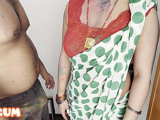 Fucking My Hot Aunt in Holi on Stairs