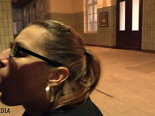 Short Blowjob with Hot Nylons in the Train Station