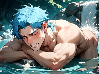 Blue-haired Muscle Orgy in a Snowy Cave! Gay XXX Porn!