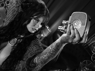 Watch Sabien DeMonia tease and pleasure in black and white with her huge tits and tight pussy