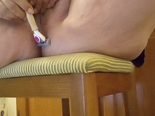 53 Year Old Amateur Shaves Her Hairy Pussy Closeup - Part 1
