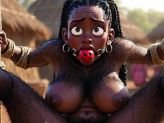 African Black Hairy Woman in Bondage - Waiting to Be Fucked by Tribe