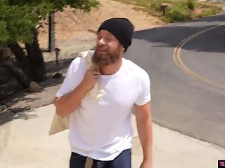 Big boobed teen Amber Moore greets him home