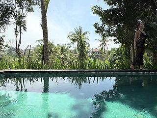 Teasing in See-thru Dress Outdoor at the Pool, Strip