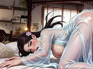A Chinese girl, ancient costume, blowjob, The sound is very pleasant. and nipple stimulation,  AI-Generate,TWO